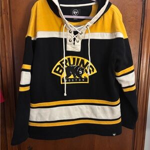 47 Brand Boston Bruins Vintage Superior Lacer Hood Black & Gold Lace-Up Hoodie M